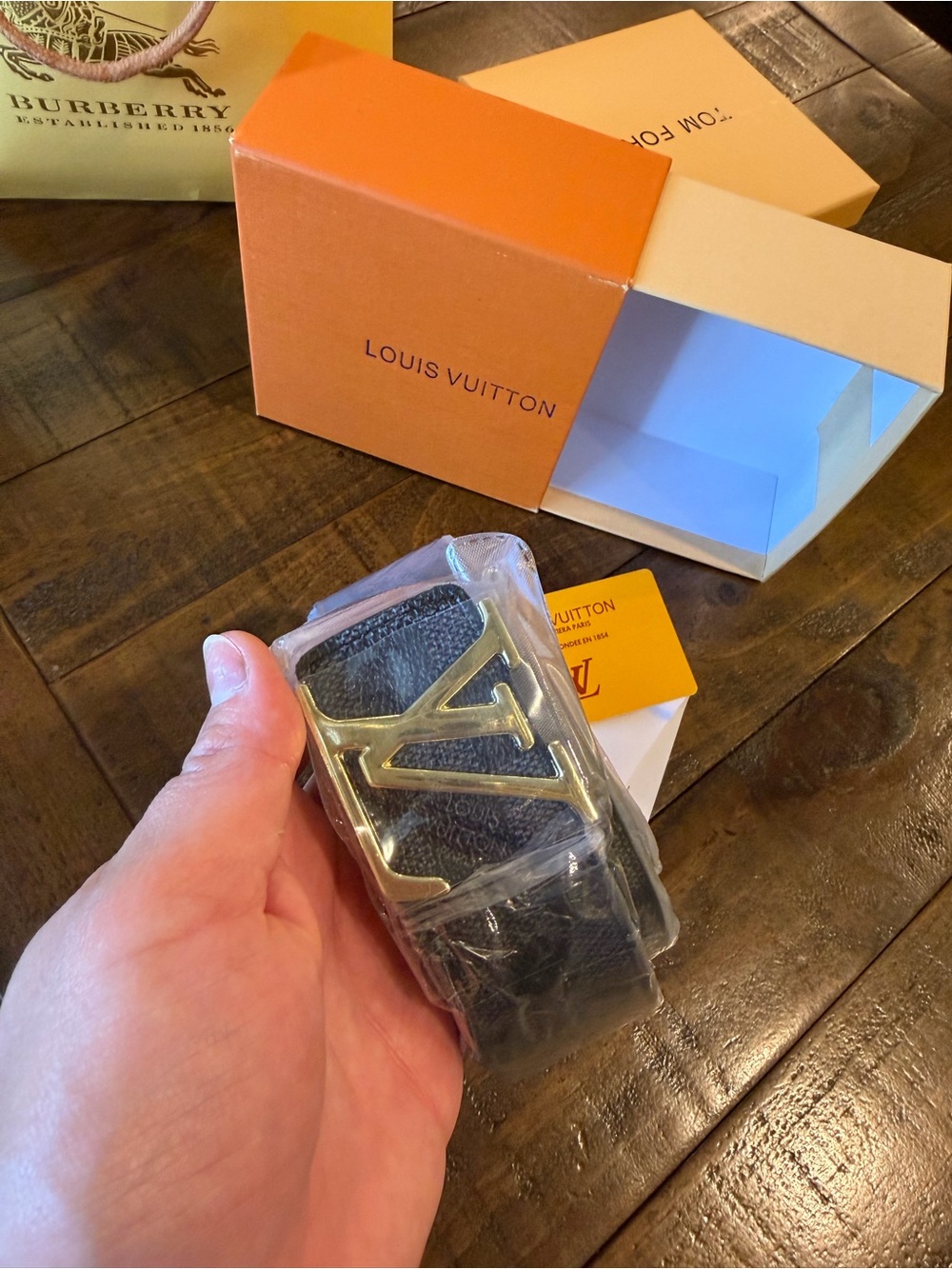 Louis Vuitton Black Leather Belt with Gold LV Buckle